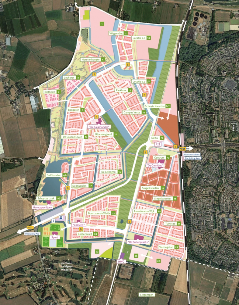 Schuytgraaf - Kaartweergave met aangeven velden/buurten en infrastructuur